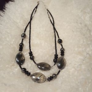 Blackish grey glass beaded necklace
